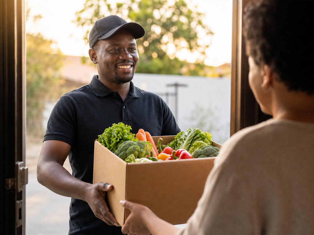 Grocery delivery handed over at a doorstep