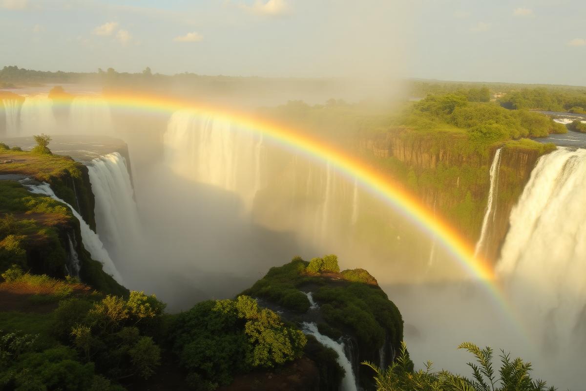 Victoria Falls with rainbow mist