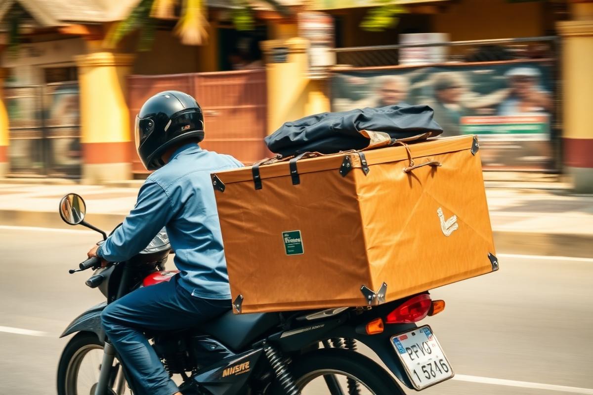 Delivery rider on the road with an insulated box