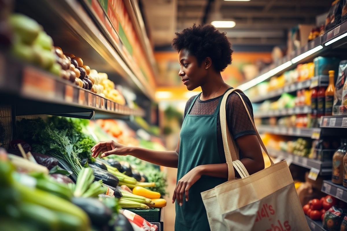 Shopper choosing fresh produce at a VanityAside outlet