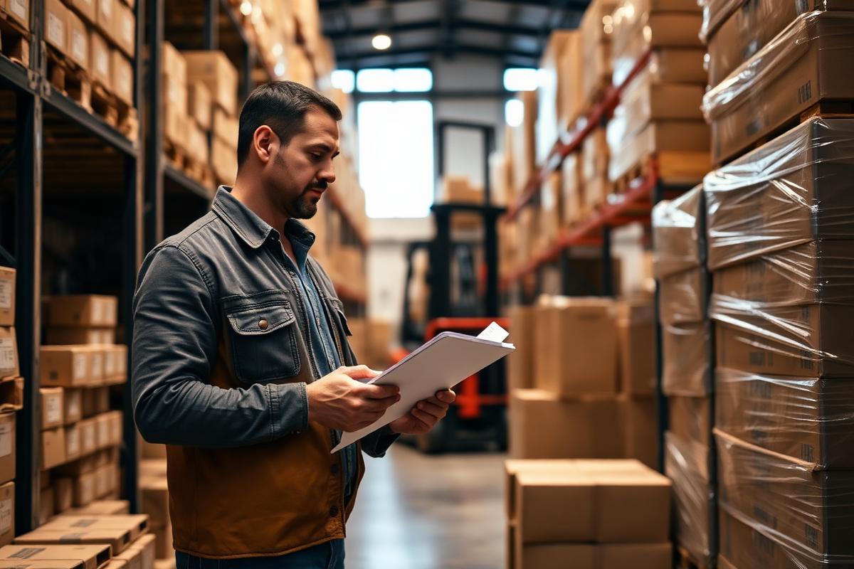 Warehouse team checking palletised stock