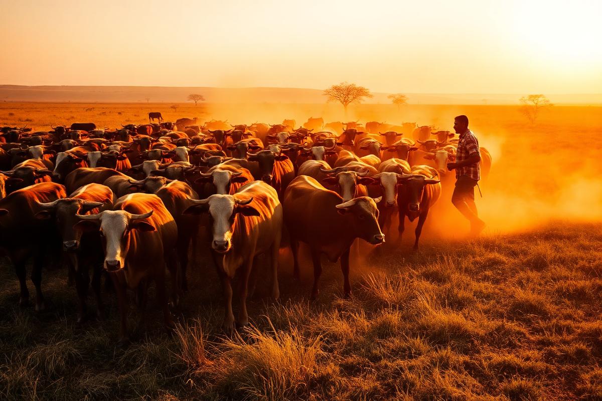 Cattle herd grazing at golden hour