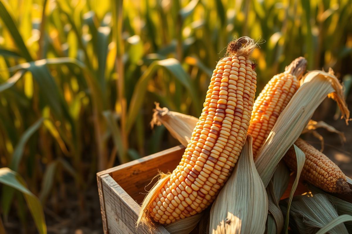Ripe maize cobs beside a maize field