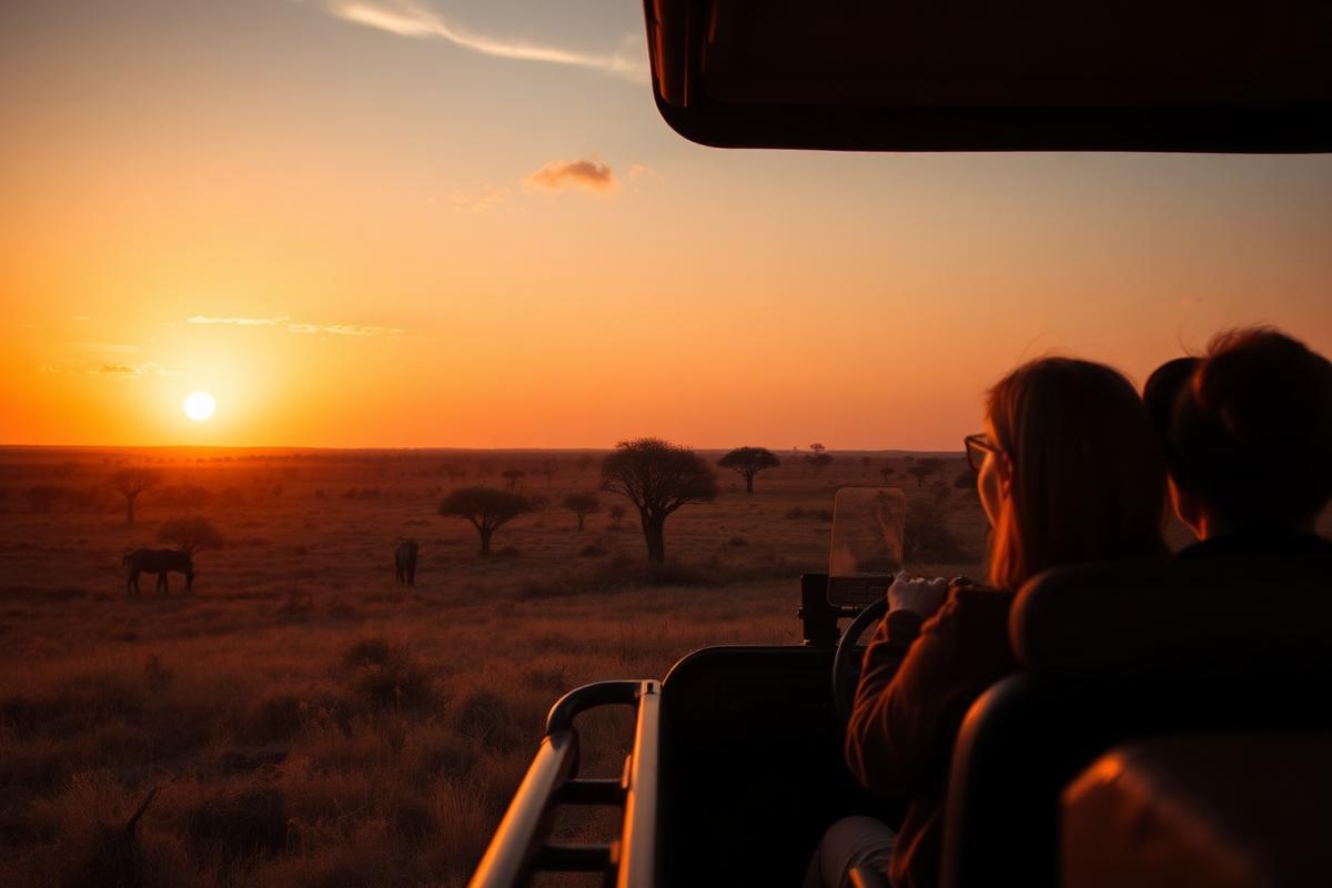 Safari game drive at sunset